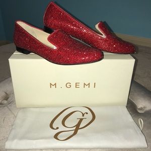 M. GEMI Garnet Red Glitter “Petalo” Loafers